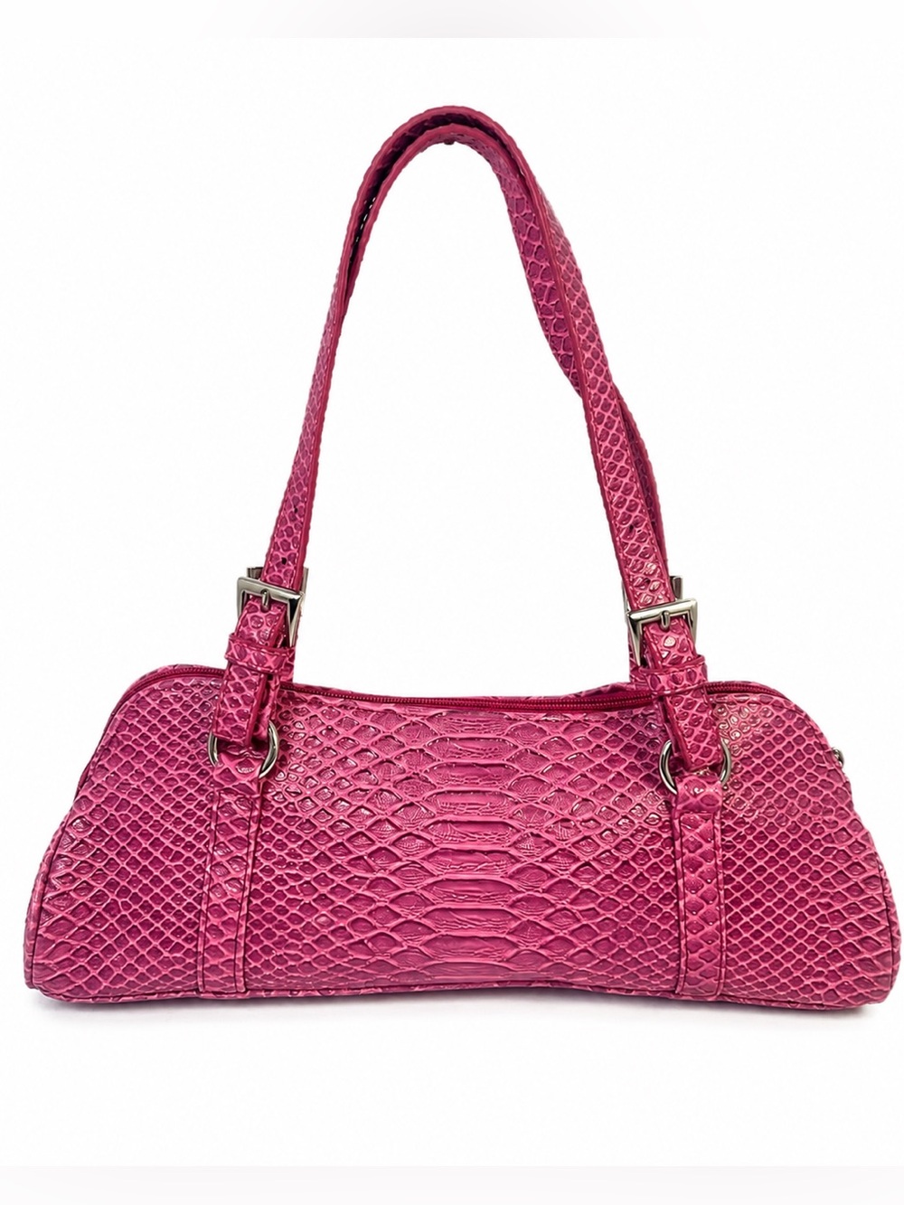 Bisou Bisou Pink Faux Snakeskin Embossed Baguette Shoulder Bag Purse Y2K Vintage